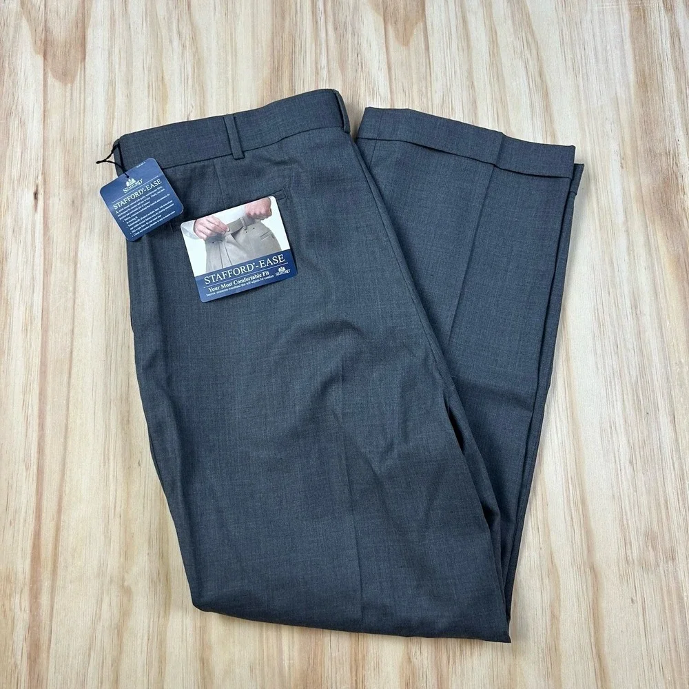 Stafford Ease NEW Mens Pants Slacks Gray Size 40x32 Wool Blend